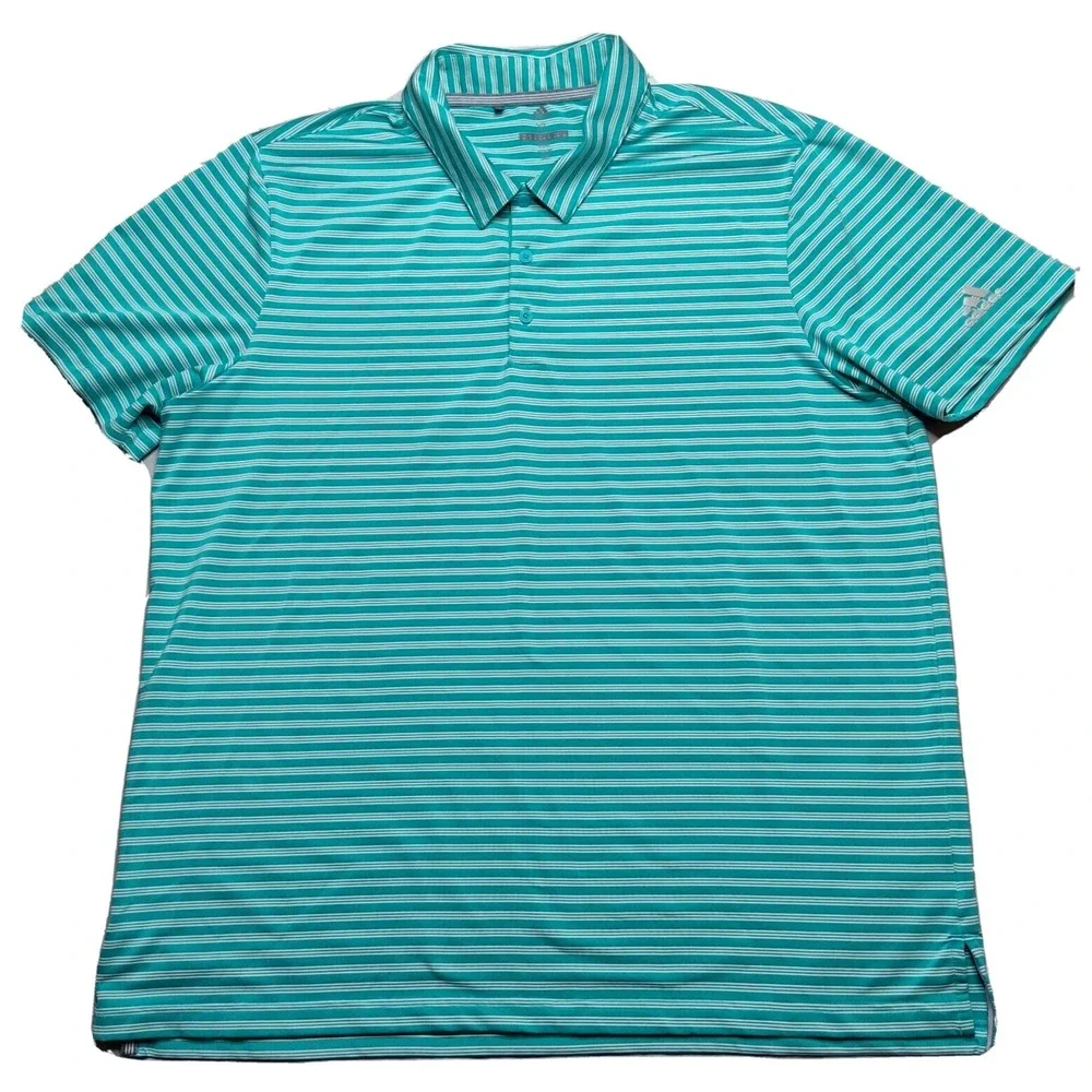 ADIDAS‎ GOLF Men Size XL Aqua Striped Short Sleeve Polo Shirt
